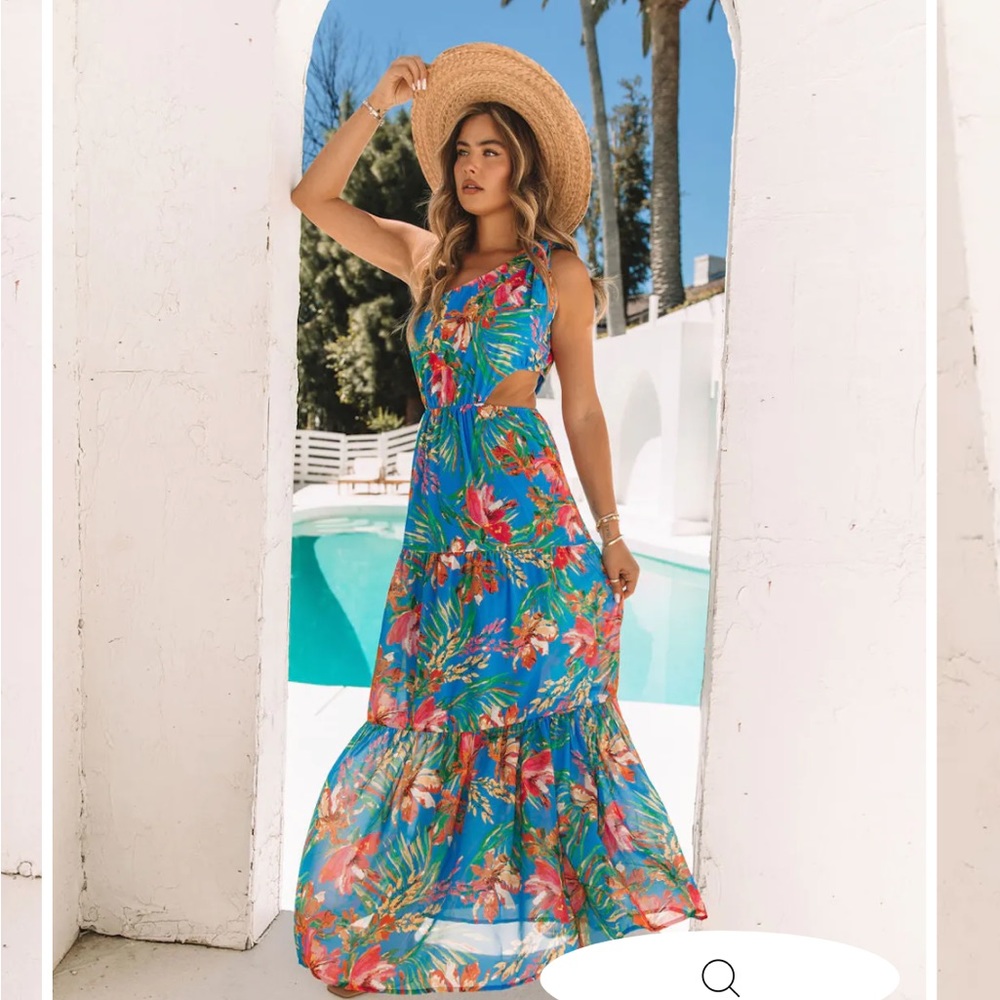 Vici Hidden Island One Shoulder Chiffon Maxi Dress Size Medium